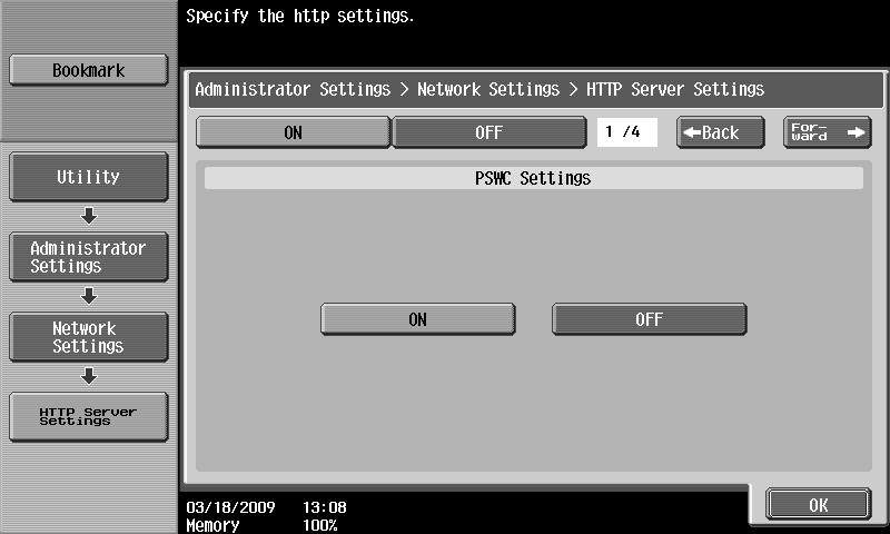 3 Using Web Connection 3.1 3.1.2 [Web Connection Settings] In [Administrator Settings] on the Control Panel, select [Network Settings]ö[HTTP Server Settings].