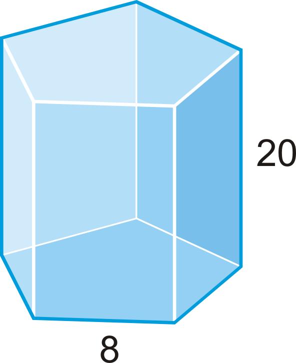 www.ck12.org Example 3: Find the surface area of the regular pentagonal prism. Solution: For this prism, each lateral face has an area of 160 units 2.