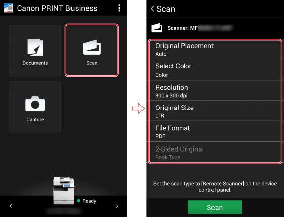 What You Can Do with Canon PRINT Business You can scan, manage documents, and print from an Android terminal such as smartphone, tablet, etc.