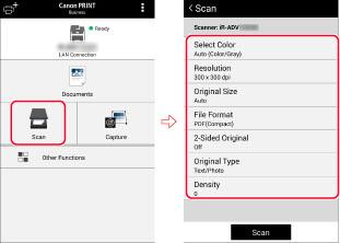 Outline What You Can Do with Canon PRINT Business You can scan, manage documents, and print from an Android terminal such as smartphone, tablet, etc. using a Canon multi-function device on a network.