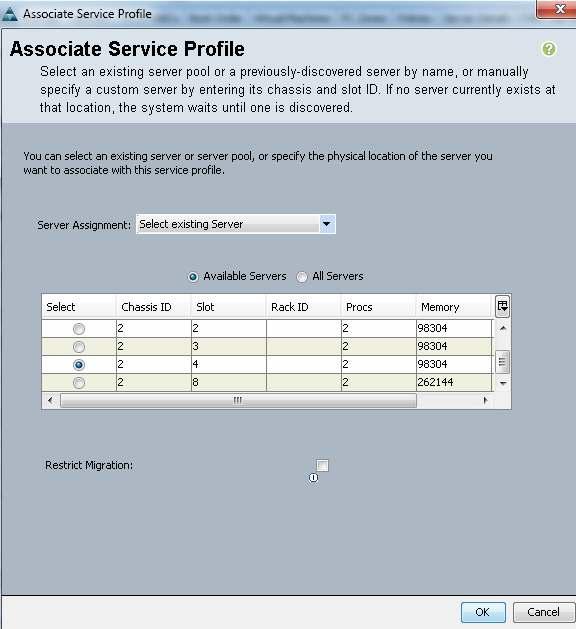 Figure 41. Associating the Service Profile with a Server Setting Up EMC VNX Storage This section provides a general overview of the storage configuration for the database and Apps layout.