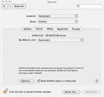 5. Next, click onto the Airport tab (see below). Earlier editions of MAC OS MAC OS 10.4 6. Select the Join a specific network option. a. For the Network, enter uhart as the name. b. For the Password, enter the following: 0123456789abcdef9876543210 (no spaces, all one word).