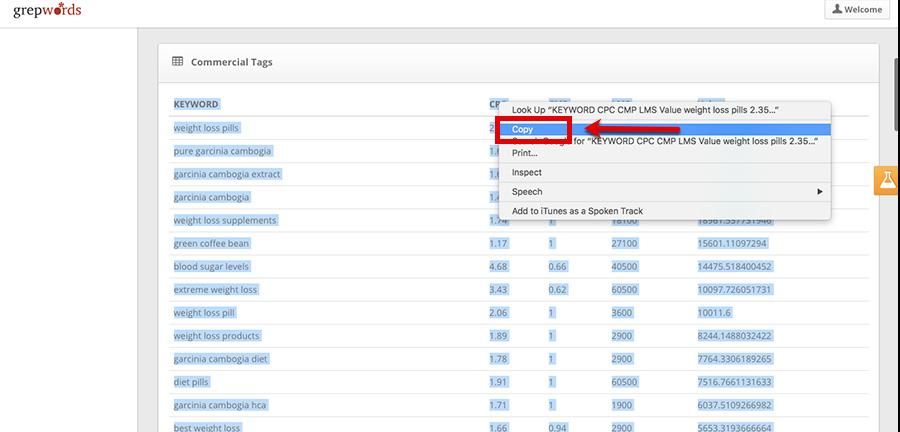 The Commericial Tag Finder will mine all of the keywords with commercial/purchase intent from the search results text.