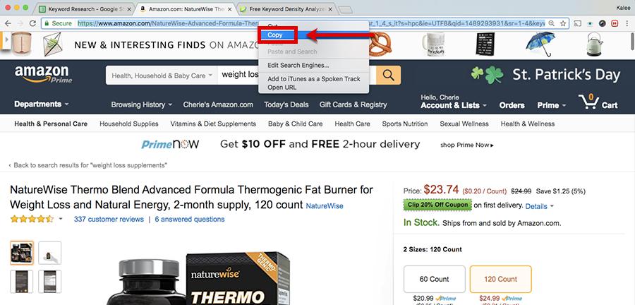When you re on the product page, highlight the URL in your Internet browser adress bar.