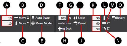 part Closes an open.stl ﬁle Geometry Functions Movement Geometry Value Fields Move X Button Move Y Button Auto Place Move Model Enter the appropriate values to move the model.