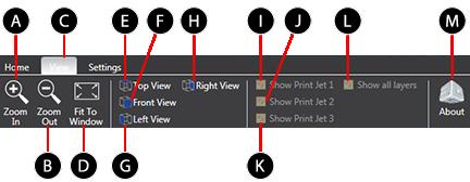 Zoom out on the model Show Print Jet 1Show print jet 1 print path View Tab Contains Zoom, View and Print Path tools Show Print Jet 2Show