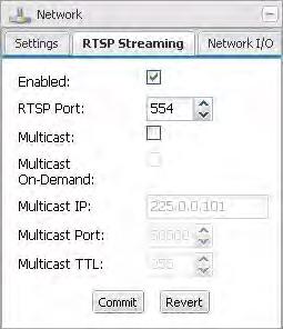 3.7.2 RTSP Streaming Tab Enabled - Check the Enabled box to enable the Real Time Streaming Protocol (RTSP).