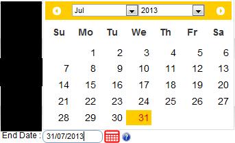 B.1 - Saved Reports, Continued Fields, continued Field Description 3 End Date A pop up calendar from where you are able to select a date to which the report is to finish.