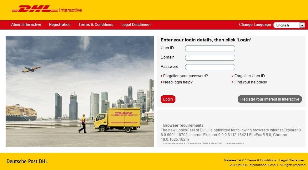 A.1 - Logging on to DHLi Purpose This topic describes the basic details for logging onto DHL Interactive (DHLi). DHLi Website The DHLi website is accessed using the URL listed below. https://dhli.dhl.com.