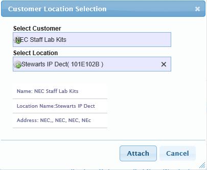 Select the correct location, verifying the correct PARI is selected. Once both details have been entered, you can choose to either Attach the licenses to the customer or Cancel.
