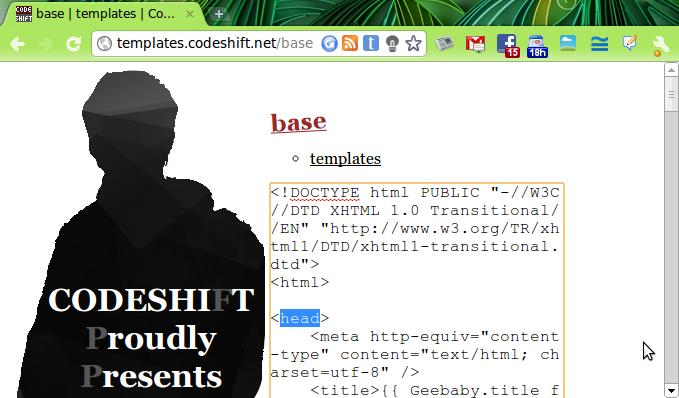 30 Poglavje 4: Geebaby: ogrodje za izdelavo spletnih aplikacij Slika 4.7: Dinamično urejanje predloge preko spletnega brskalnika v aplikaciji Codeshift.