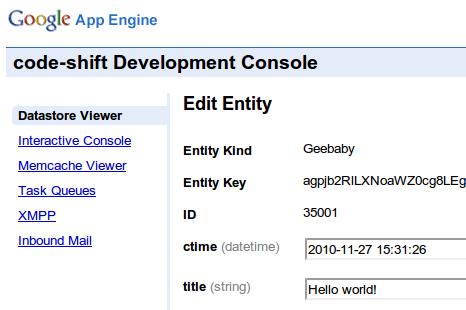 32 Poglavje 4: Geebaby: ogrodje za izdelavo spletnih aplikacij Slika 4.8: Urejanje entitete preko administracijskega vmesnika.