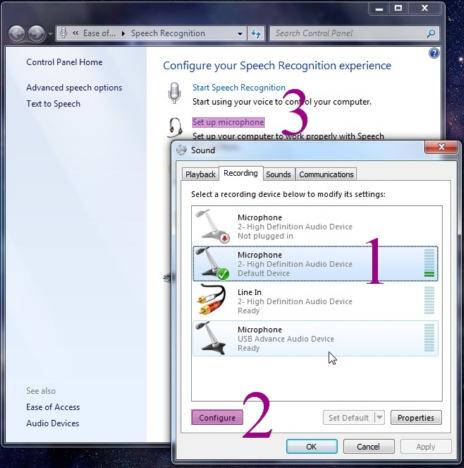 Windows 7 will make you take some simple to follow tests to make your microphone work properly.