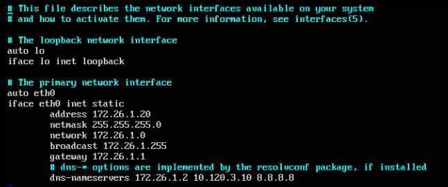 Login as the root user and assign IP address to eth0 by editing the interfaces file # vi /etc/network/interfaces 7.