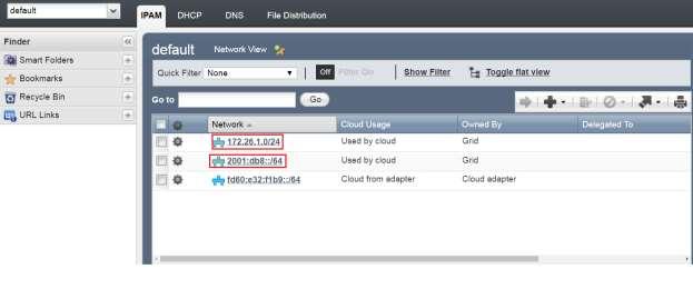2. Login to the NIOS and verify the creation of 172.26.1.0/24 and 2001:db8::/64 networks in the IPAM view.