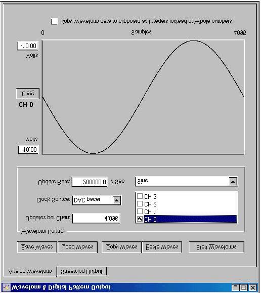 Waveform & Digital Pattern Output Window The A series DaqTemp models have a waveform mode for their analog output channels.