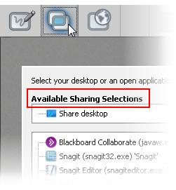 Switch t Applicatin Sharing Mde in ne f the fllwing ways: In the Cllabratin tlbar, click the Applicatin Sharing Mde buttn. In the View menu, select Applicatin Sharing.