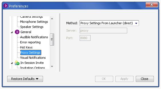 2. In the left pane f the Preferences dialg, select Prxy Settings under General. The Prxy Settings preferences panel appears. 3. Select the desired Methd ptin frm the Methd drp-dwn list.