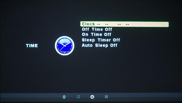Time Settings Clock Adjust the time/date. Off Time Sets when to turn off.