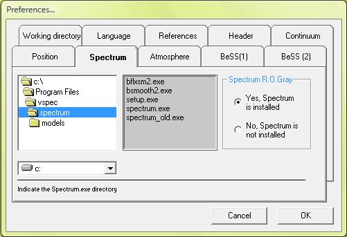 Assistants Preference settings for SPECTRUM Select the tab "spectrum" Select the hardrive and the directory where spectrum.