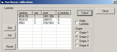 Profile - Click back on the text box and press Enter In the dialog box, the wavelength table is filled with the wavelength and the position