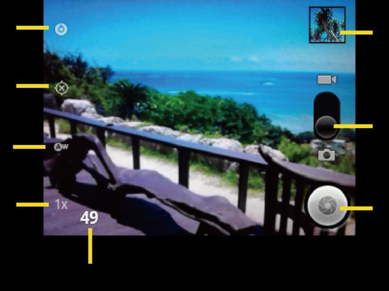 Camera Viewfinder Screen You ll find the following controls on the camera viewfinder screen: 1. Camera settings button: Opens the settings menu and lets you change the camera settings.