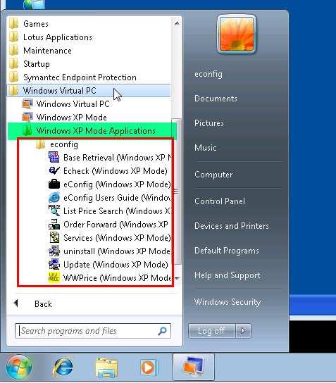11.- In Windows 7 a new entry will be generated in the Windows Virtual PC: All programs > Windows Virtual PC > Windows XP mode