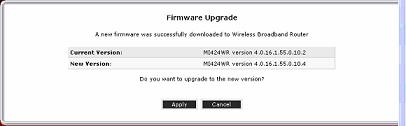 9 The Firmware Upgrade screen will appear. Click Apply to begin the firmware upgrade.