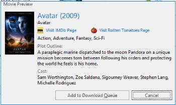 If you, for example, type Avatar into the search box and then click Search; a list of matching movies will appear.