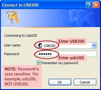 Note that usb must be lower case if you are using the default password (passwords are case sensitive).