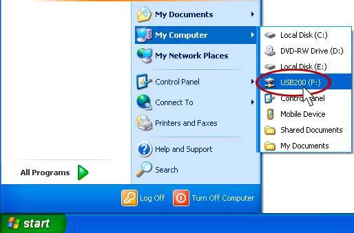 8. Now when you access My Computer from the Start menu, the USB drive will be displayed just like the other drives on your computer. 9.