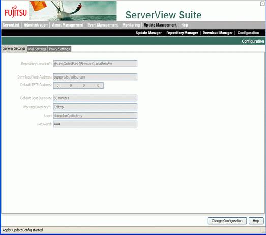 ServerView Update Management Update Management 1.1.4 Configuration In the Configuration component you can make global settings for controlling the download jobs.