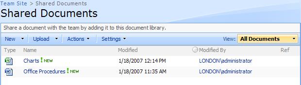 Figure 16. A list of new documents within a SharePoint document library.