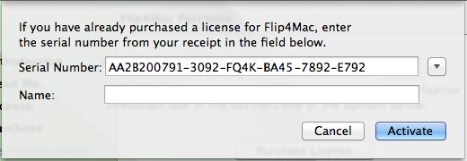 Installing and Upgrading Installing Flip4Mac 21 6. If you select Enter Serial Number, a dialog box for entering your serial number displays.