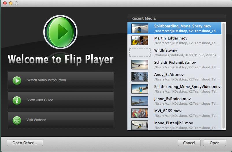 Double-click Flip Player icon. When the Welcome window displays, click Open Other and navigate to the media file you want to open.