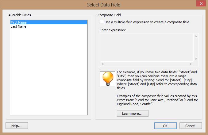 4.6. Select a data field that needs to be used to filling from a list of available data fields in "Select Data Field" dialog.