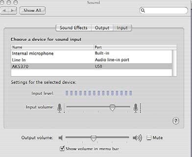 If using a USB microphone, select (examples) AK5370 or USB audio device. Select Line In if you are connecting a microphone or cassette player to the Line-In port.