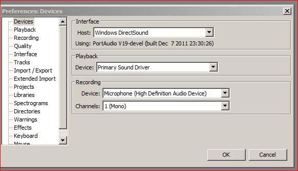 Note: if there is no recording, save the project, exit Audacity and re-open the project. Confirm the input settings are correct.
