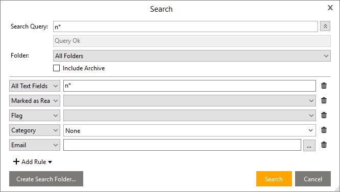 To learn more about working with search queries and about creating a filtered folder see Global Folders - > About Search Folders Find in Body - Use find in Body do find particular words