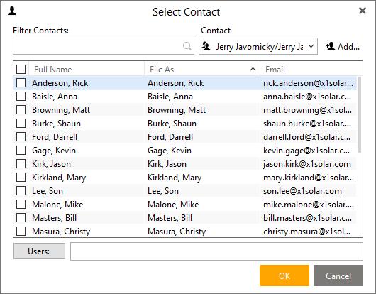 Contacts... - Clicking on contacts... will bring up the Address Book (see below). This feature can be used for selecting the particular contact that you want to send a message to.