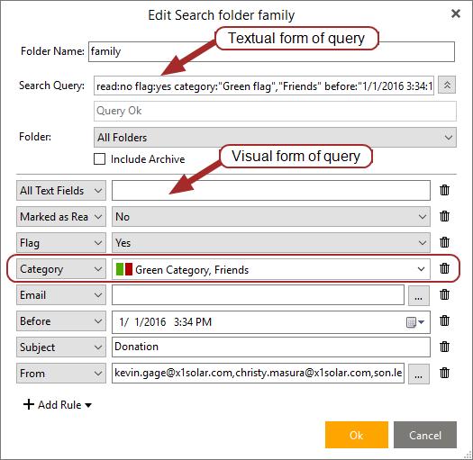 Folder Name - enter name of the folder. Search Query - this represents a textual form of the query that you defined. Search Query consists of keys and values.