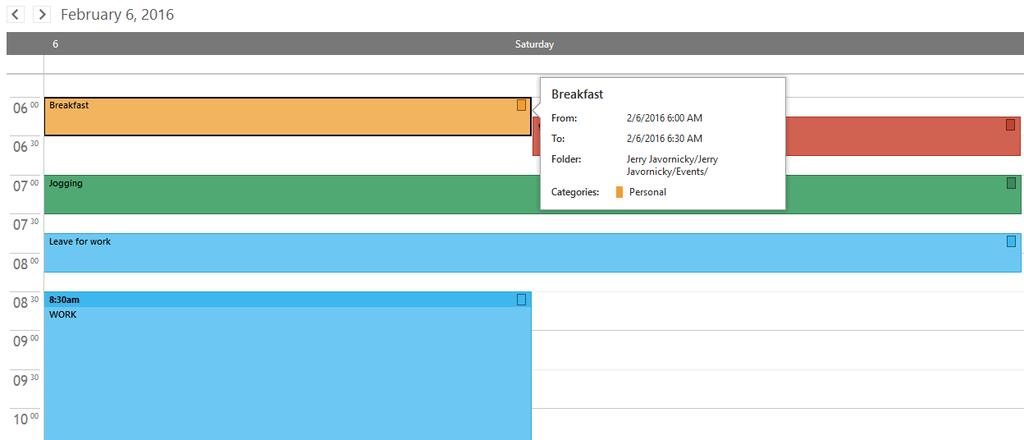 Events in the main panel can be drag-and-dropped on a different time or resized to a different length.