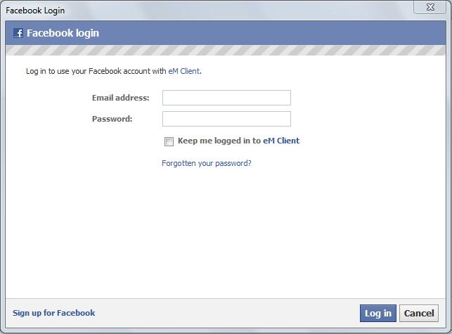 Type in your Facebook account details of an existing account and click on Log in and finish the process in the following window.