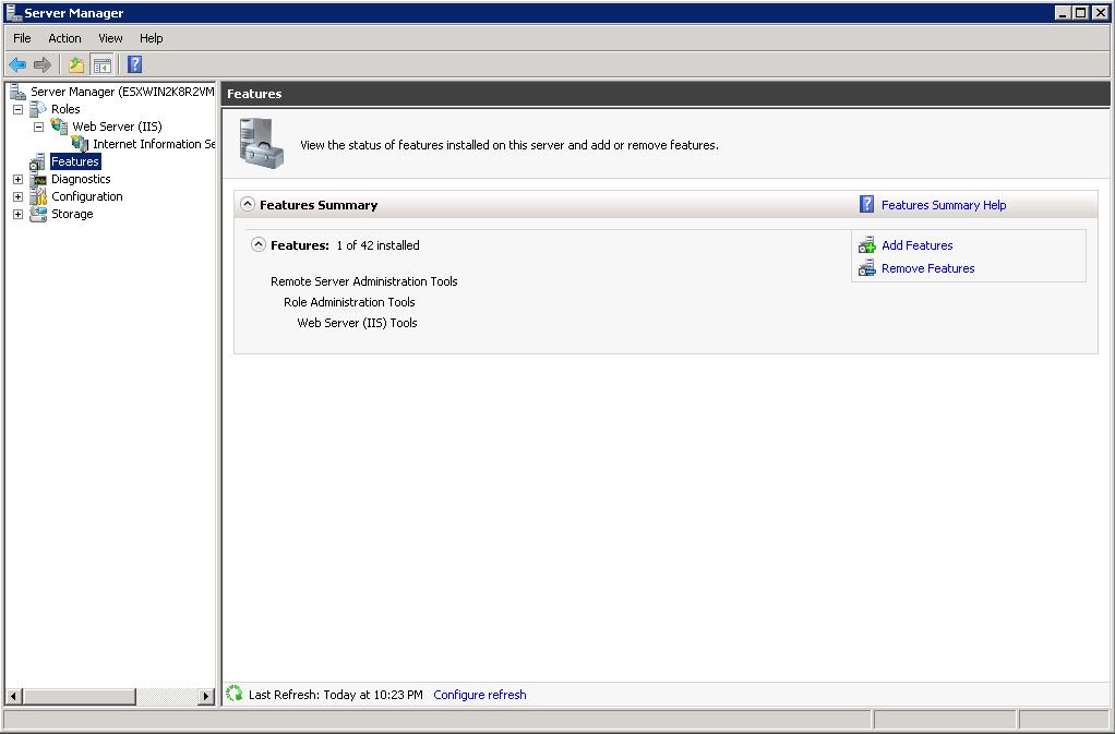 Install.NET 3.5 SP1 This service pack essential to install EventTracker. 1. Open the Server Manager. 2. Click Features on the left pane. 3. Click Add Features on the Features Summary pane.