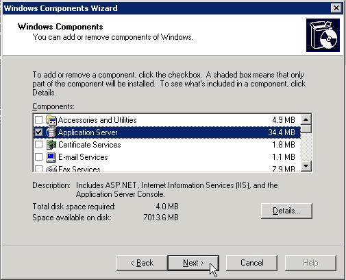 5. Select ASP.NET, Internet Information Services (IIS), and then click OK. 6.