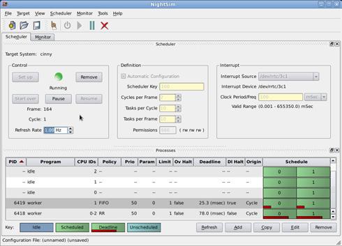 NightSim controls all scheduling parameters and displays information about all processes, including executing frequency.