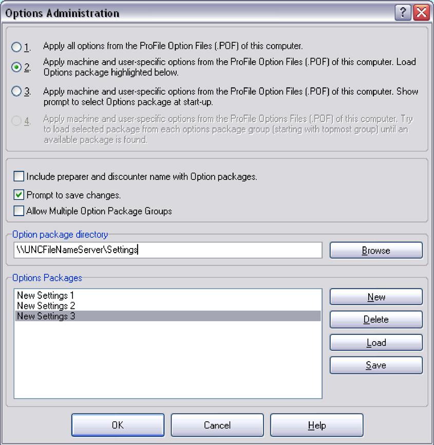 Options Administration ProFile can store your options configuration in the Windows registry, or in an options package in the folder that you specify.