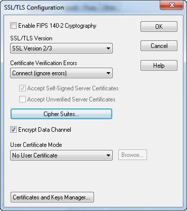 Secure Host Explorer FTP Setup (cont d) SSL/TLS Configuration Settings: Enable FIPS140-2 Cryptography... leave unchecked SSL/TLS Version.