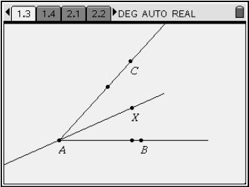 6. Have students measure angles BAX and CAS by pressing b 7 4 for Menu 7:Measurement, 4:Angle (Figure 3). 7. Drag point B or C, and observe the results.