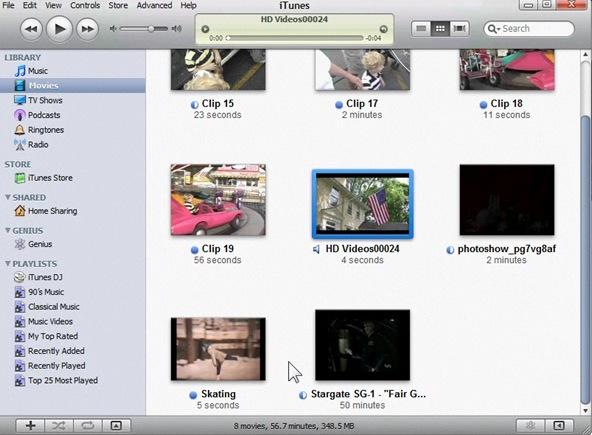 5. Sync your video from itunes. When the encoding is finished, switch to itunes and click on the Movies button at left.